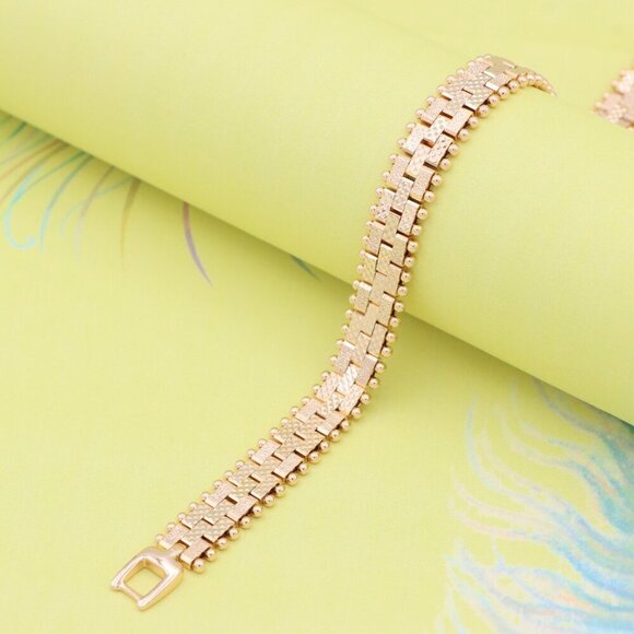 "Elegant Textured Rose Gold Bracelet with Polished Bead Edges, XPBL0865 - Picture 5 of 12